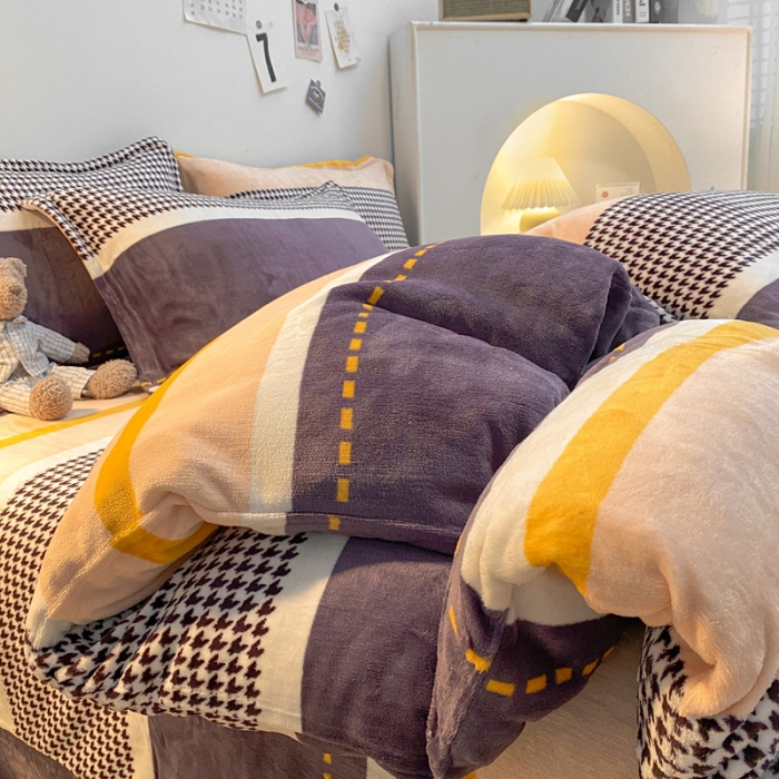 91家纺网 家纺一手货源 找家纺 金爱家 2021新款跑量款牛奶绒四件套 千鸟格