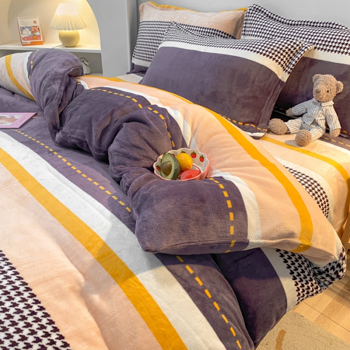 91家纺网 家纺一手货源 找家纺 金爱家 2021新款跑量款牛奶绒四件套 千鸟格