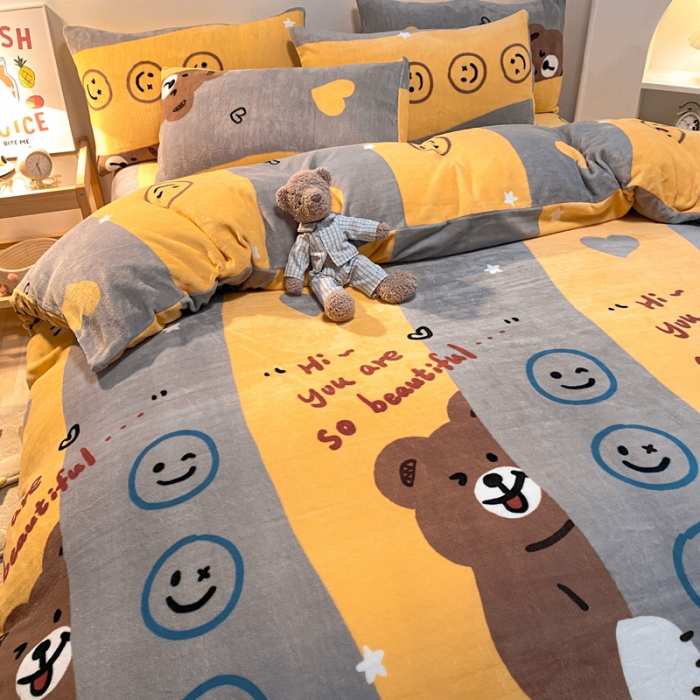 91家纺网 家纺一手货源 找家纺 金爱家 2021新款跑量款牛奶绒四件套 躲猫猫