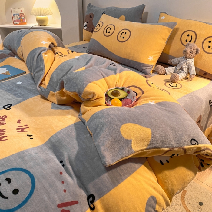 91家纺网 家纺一手货源 找家纺 金爱家 2021新款跑量款牛奶绒四件套 躲猫猫