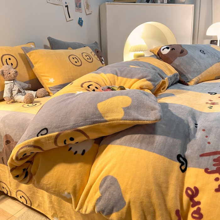 91家纺网 家纺一手货源 找家纺 金爱家 2021新款跑量款牛奶绒四件套 躲猫猫