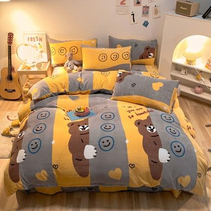 金爱家 2021新款跑量款牛奶绒四件套 躲猫猫