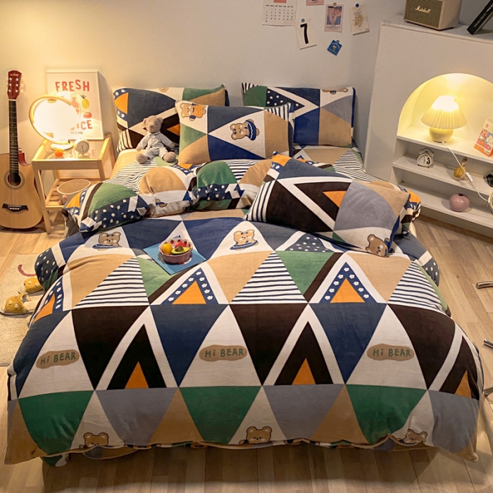 91家纺网 家纺一手货源 找家纺 金爱家 2021新款跑量款牛奶绒四件套 嗨熊