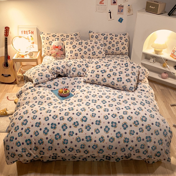 91家纺网 家纺一手货源 找家纺 金爱家 2021新款跑量款牛奶绒四件套 梅花-绿