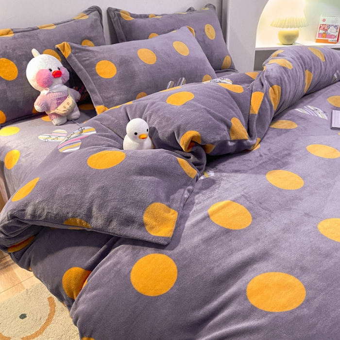 91家纺网 家纺一手货源 找家纺 金爱家 2021新款跑量款牛奶绒四件套 七彩心圆