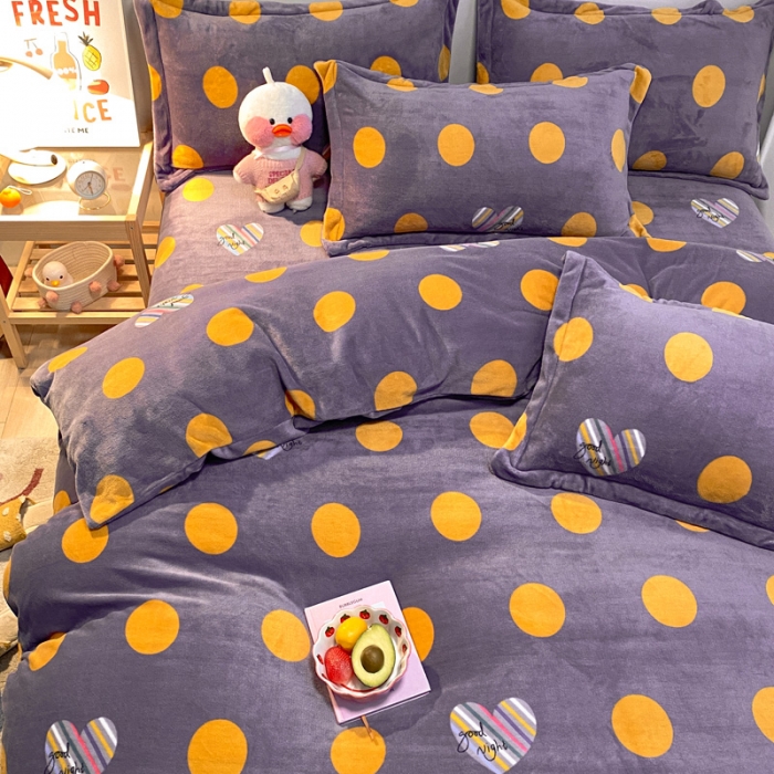 91家纺网 家纺一手货源 找家纺 金爱家 2021新款跑量款牛奶绒四件套 七彩心圆