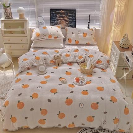 91家纺网 家纺一手货源 找家纺 顾里2021新款ins韩国高端保暖牛奶绒四件套 桔子小花