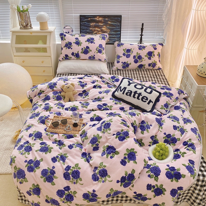 91家纺网 家纺一手货源 找家纺 顾里2021新款ins韩国高端保暖牛奶绒四件套 韩国紫花