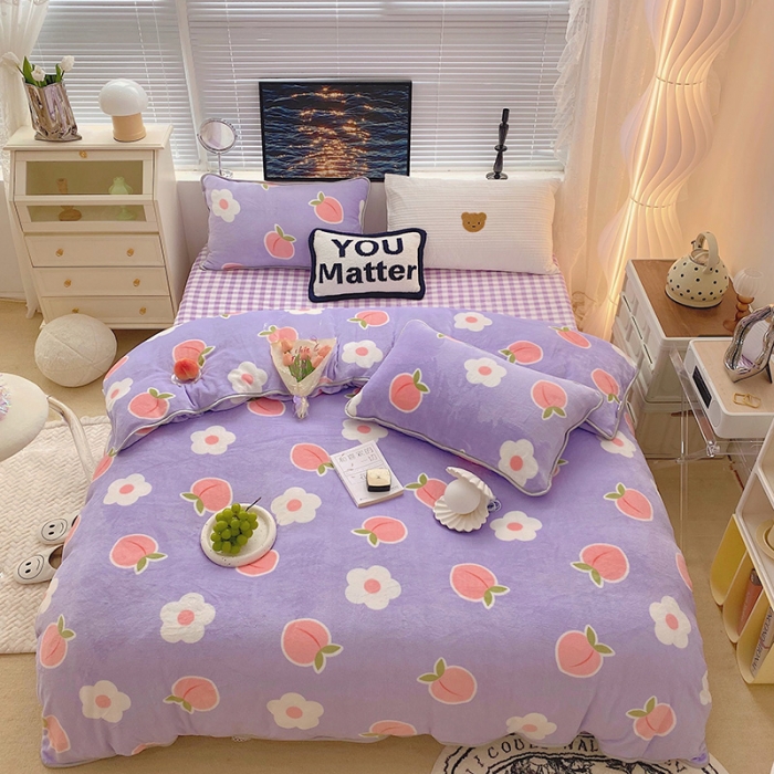 91家纺网 家纺一手货源 找家纺 顾里2021新款ins韩国高端保暖牛奶绒四件套 花朵蜜桃