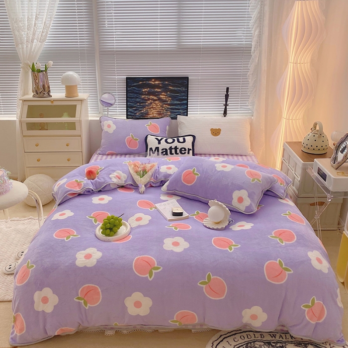 91家纺网 家纺一手货源 找家纺 顾里2021新款ins韩国高端保暖牛奶绒四件套 花朵蜜桃