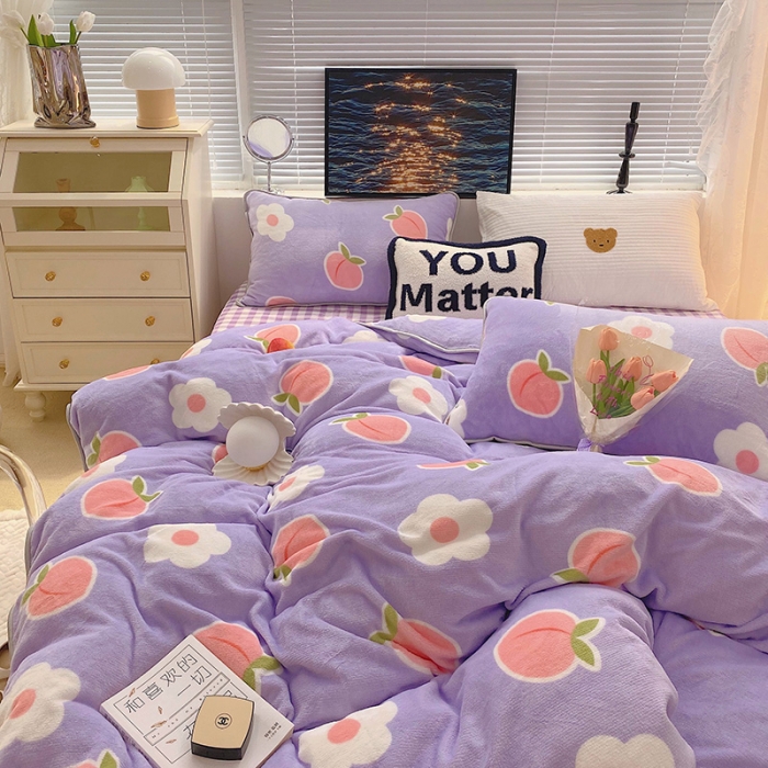 91家纺网 家纺一手货源 找家纺 顾里2021新款ins韩国高端保暖牛奶绒四件套 花朵蜜桃