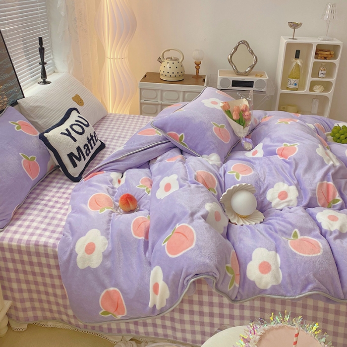 91家纺网 家纺一手货源 找家纺 顾里2021新款ins韩国高端保暖牛奶绒四件套 花朵蜜桃