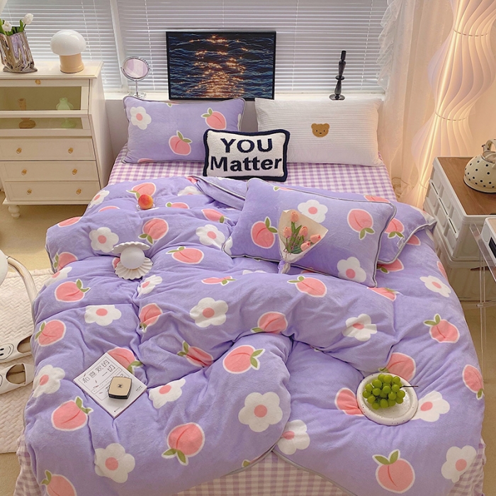 91家纺网 家纺一手货源 找家纺 顾里2021新款ins韩国高端保暖牛奶绒四件套 花朵蜜桃