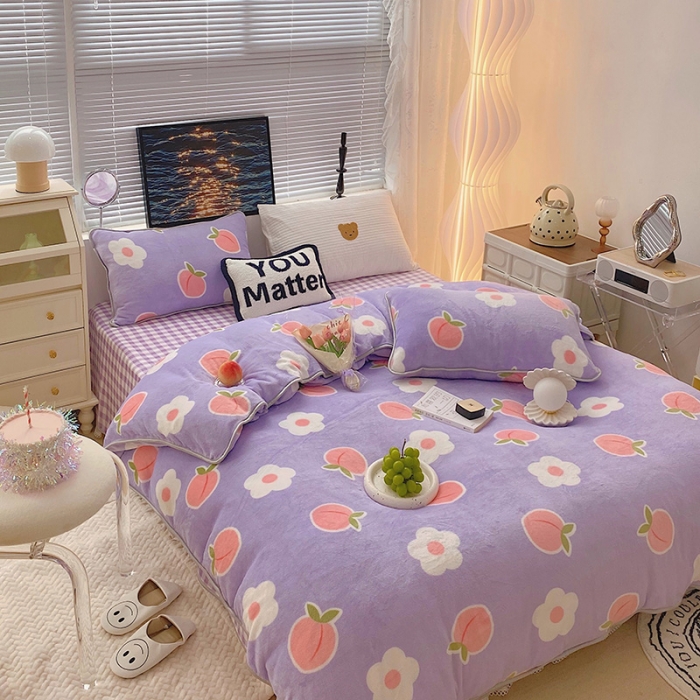 91家纺网 家纺一手货源 找家纺 顾里2021新款ins韩国高端保暖牛奶绒四件套 花朵蜜桃