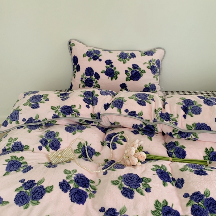 91家纺网 家纺一手货源 找家纺 顾里2021新款ins韩国高端保暖牛奶绒四件套 韩国紫花