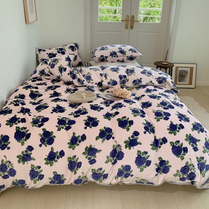 91家纺网 家纺一手货源 找家纺 顾里2021新款ins韩国高端保暖牛奶绒四件套 韩国紫花