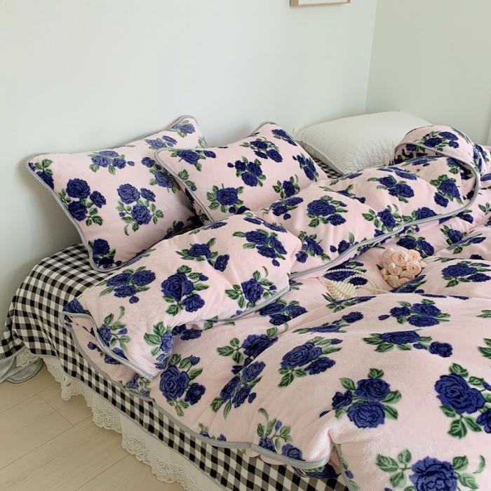 91家纺网 家纺一手货源 找家纺 顾里2021新款ins韩国高端保暖牛奶绒四件套 韩国紫花