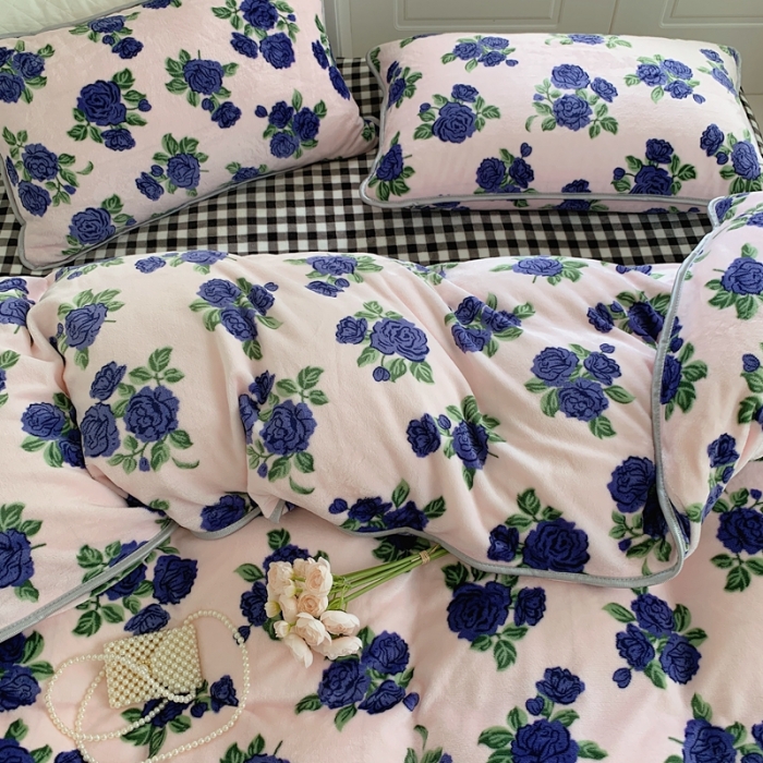 91家纺网 家纺一手货源 找家纺 顾里2021新款ins韩国高端保暖牛奶绒四件套 韩国紫花