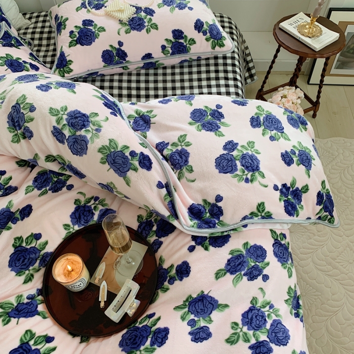 91家纺网 家纺一手货源 找家纺 顾里2021新款ins韩国高端保暖牛奶绒四件套 韩国紫花