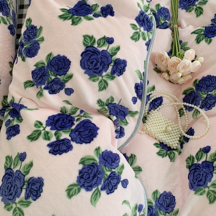 91家纺网 家纺一手货源 找家纺 顾里2021新款ins韩国高端保暖牛奶绒四件套 韩国紫花