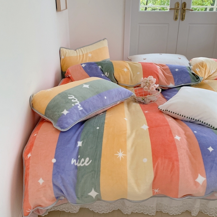 91家纺网 家纺一手货源 找家纺 顾里2021新款ins韩国高端保暖牛奶绒四件套 点点彩虹