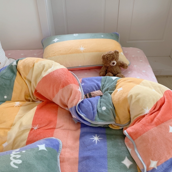 91家纺网 家纺一手货源 找家纺 顾里2021新款ins韩国高端保暖牛奶绒四件套 点点彩虹