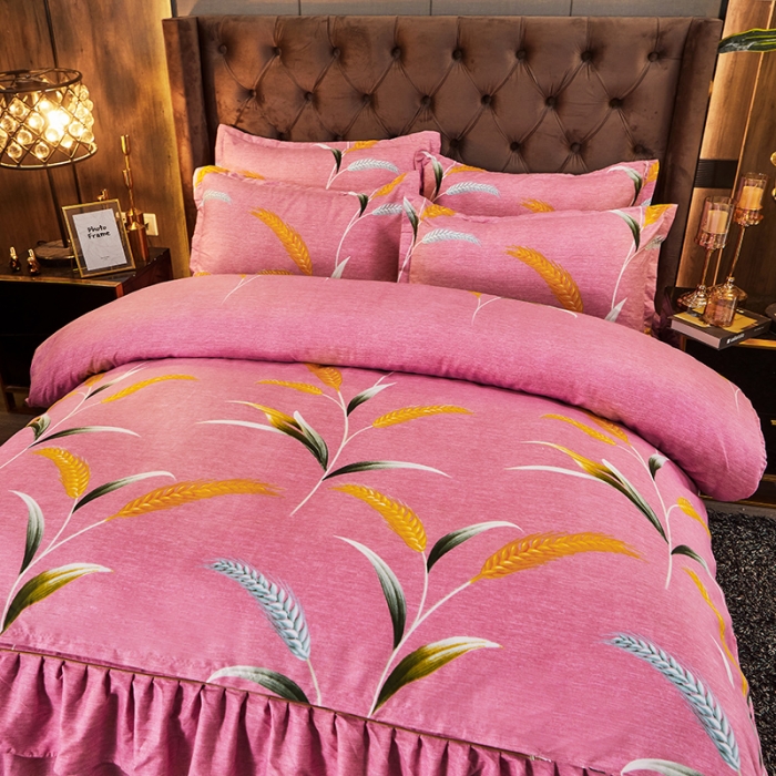 91家纺网 家纺一手货源 找家纺 梦柏 2020新款加厚磨毛四件套小版丰收季节