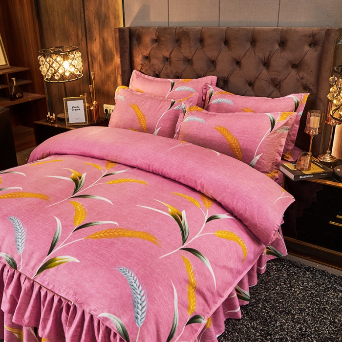 91家纺网 家纺一手货源 找家纺 梦柏 2020新款加厚磨毛四件套小版丰收季节