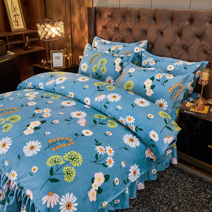 91家纺网 家纺一手货源 找家纺 梦柏 2020新款加厚磨毛四件套小版舒雅风情-兰