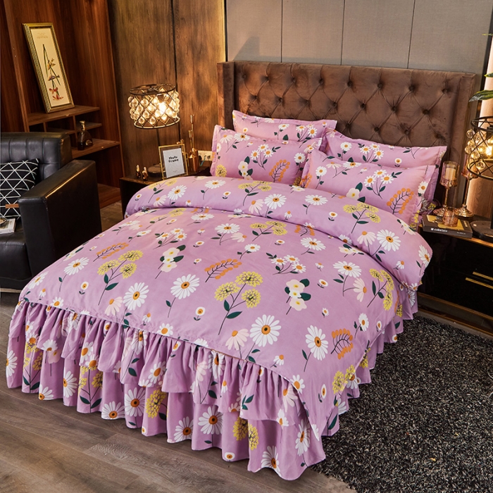 91家纺网 家纺一手货源 找家纺 梦柏 2020新款加厚磨毛四件套小版舒雅风情-紫