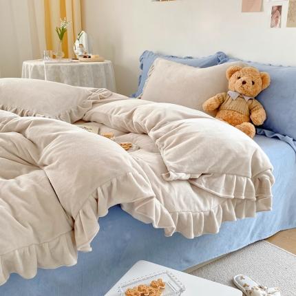 91家纺网 家纺一手货源 找家纺 （总）六巷胡同 2021新款牛奶绒ins混搭花边款四件套