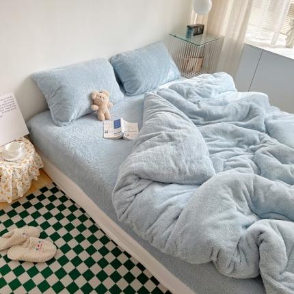 91家纺网 家纺一手货源 找家纺 六巷胡同 2021新款ins风韩国泡芙绒四件套 蒂芙蓝