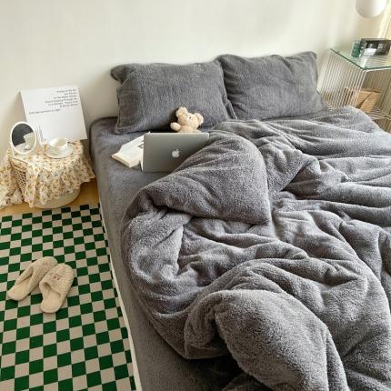 91家纺网 家纺一手货源 找家纺 六巷胡同 2021新款ins风韩国泡芙绒四件套 奶奶灰