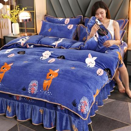 91家纺网 家纺一手货源 找家纺 冉美家纺 2021新款牛奶绒四件套 森林鹿