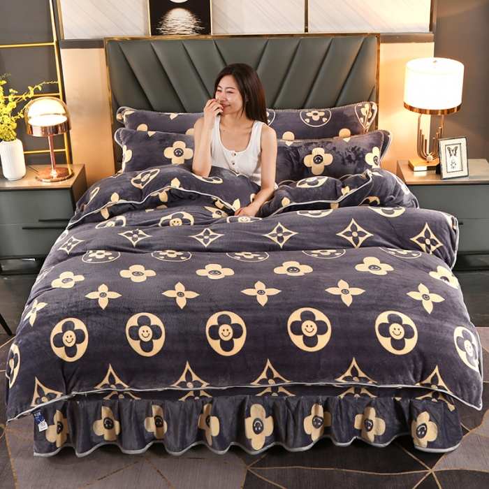 91家纺网 家纺一手货源 找家纺 冉美家纺 2021新款牛奶绒四件套 四叶草