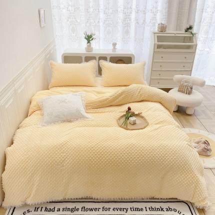 91家纺网 家纺一手货源 找家纺 玛奇朵 2021新款豆豆绒珍珠款四件套-梦露系列 梦露-亮丽黄