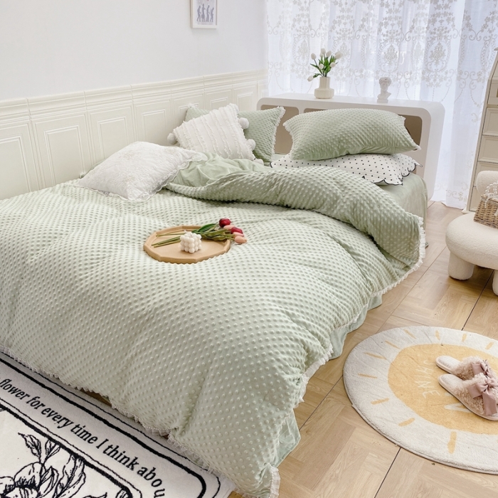 91家纺网 家纺一手货源 找家纺 玛奇朵 2021新款豆豆绒珍珠款四件套-梦露系列 梦露-薄荷绿