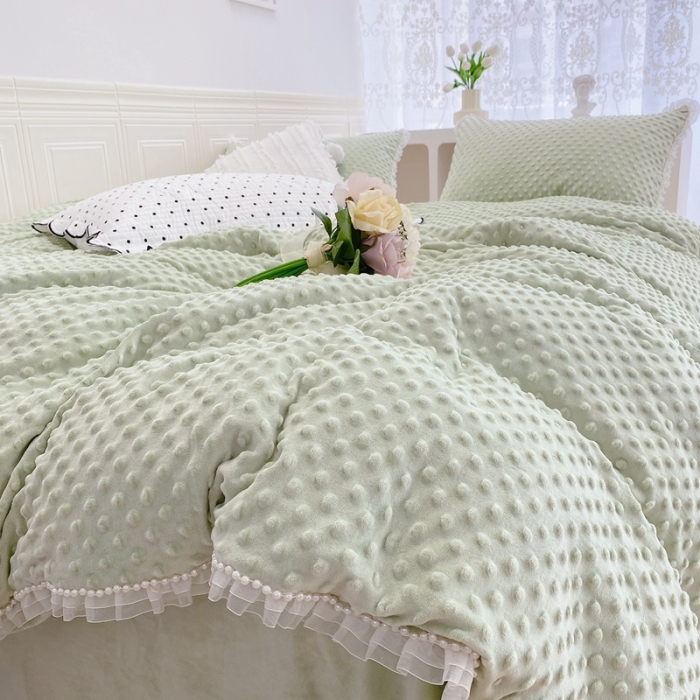 91家纺网 家纺一手货源 找家纺 玛奇朵 2021新款豆豆绒珍珠款四件套-梦露系列 梦露-薄荷绿