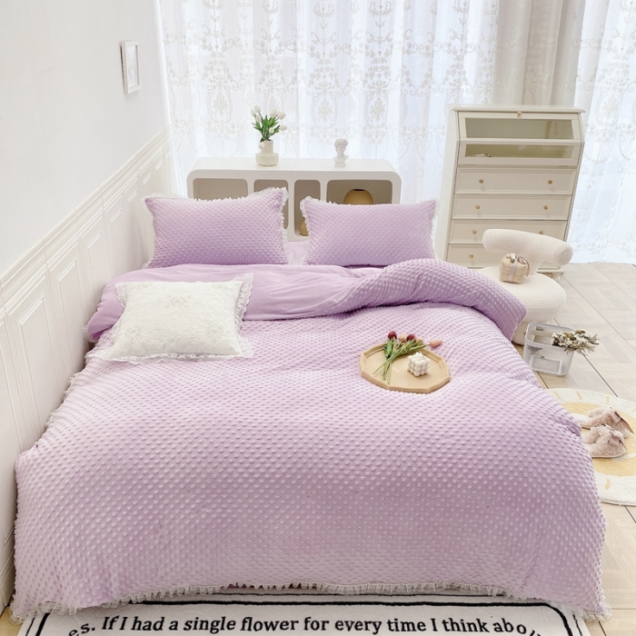 91家纺网 家纺一手货源 找家纺 玛奇朵 2021新款豆豆绒珍珠款四件套-梦露系列 梦露-丁香紫