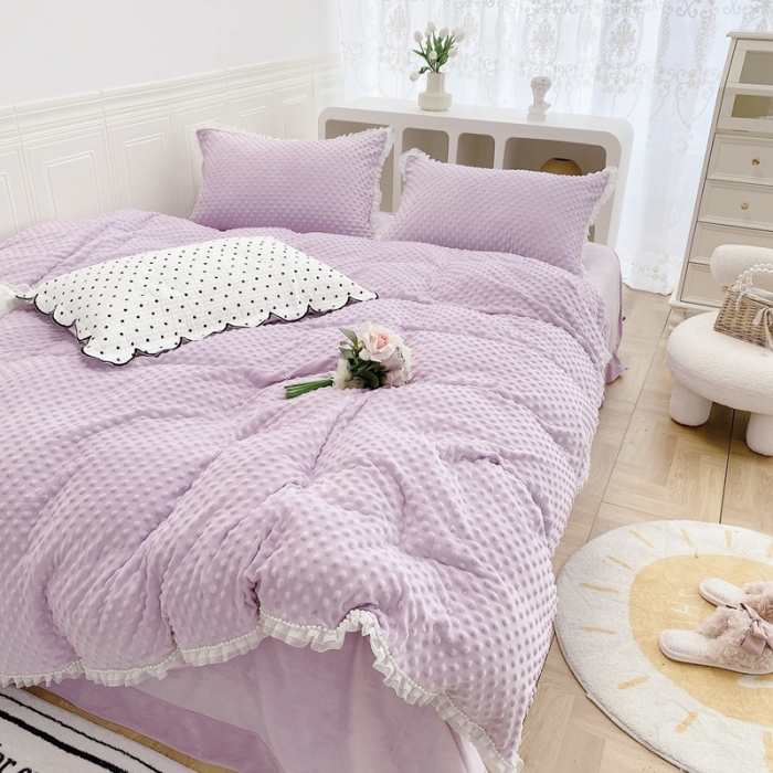 91家纺网 家纺一手货源 找家纺 玛奇朵 2021新款豆豆绒珍珠款四件套-梦露系列 梦露-丁香紫