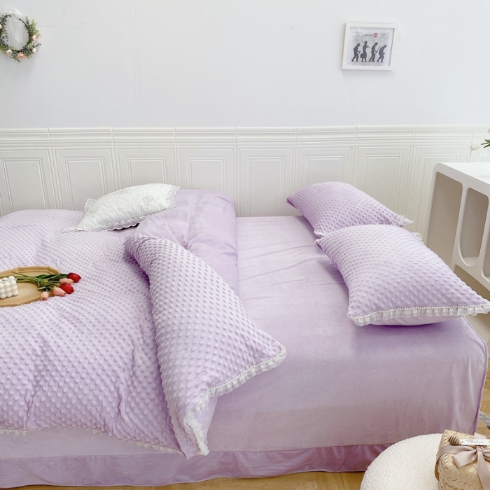 91家纺网 家纺一手货源 找家纺 玛奇朵 2021新款豆豆绒珍珠款四件套-梦露系列 梦露-丁香紫