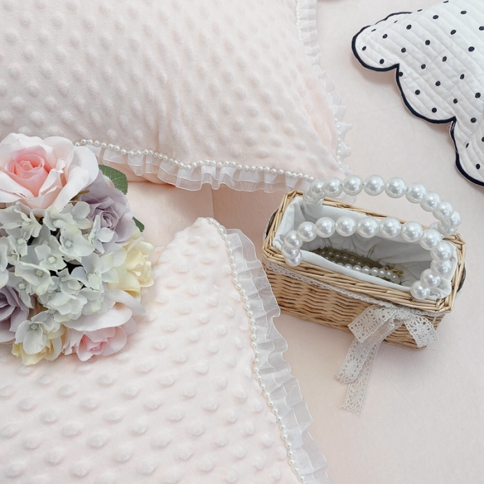 91家纺网 家纺一手货源 找家纺 玛奇朵2021新款豆豆绒珍珠款四件套-梦露系列 梦露-婴儿粉