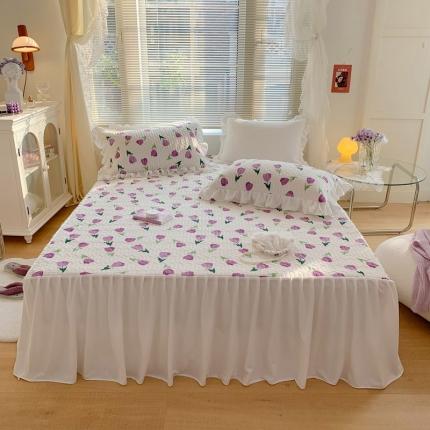 眠屿ins仙仙的牛奶般丝滑韩版牛奶绒床裙床盖三件套紫色郁金香