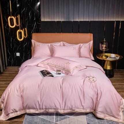 91家纺网 家纺一手货源 找家纺 （总）2022新款纯棉50支双股贡缎长绒棉绣花四件套 全棉刺绣