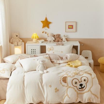 朗莎家纺 2021新款毛巾绣牛奶绒四件套 悠悠熊卡其