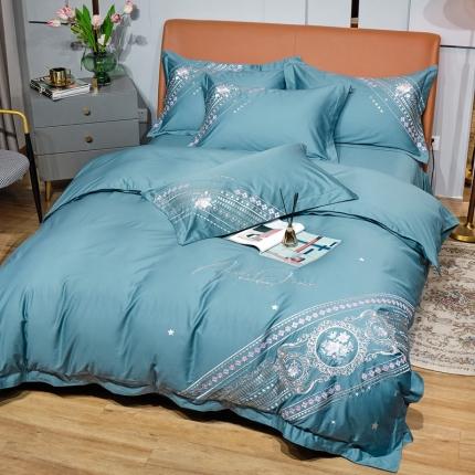 91家纺网 家纺一手货源 找家纺 （总）2022新款纯棉50支双股贡缎长绒棉绣花四件套 全棉刺绣