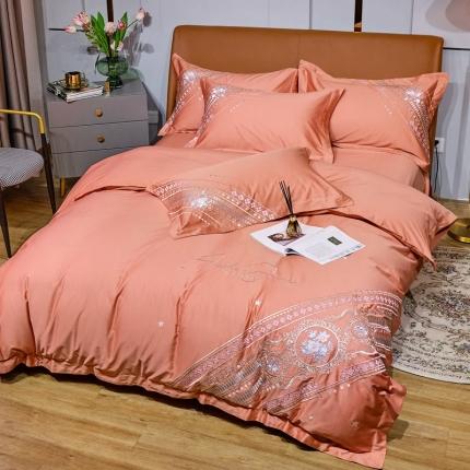 91家纺网 家纺一手货源 找家纺 （总）2022新款纯棉50支双股贡缎长绒棉绣花四件套 全棉刺绣