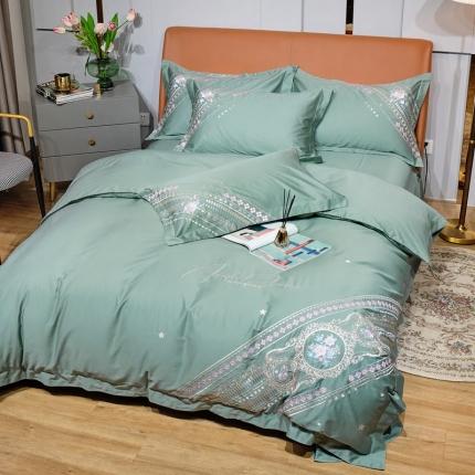 91家纺网 家纺一手货源 找家纺 （总）2022新款纯棉50支双股贡缎长绒棉绣花四件套 全棉刺绣