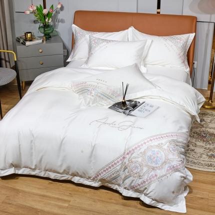 91家纺网 家纺一手货源 找家纺 （总）2022新款纯棉50支双股贡缎长绒棉绣花四件套 全棉刺绣