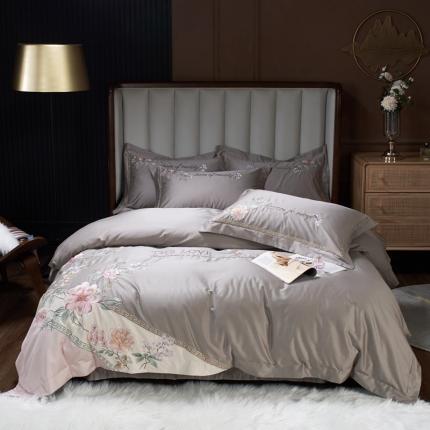 91家纺网 家纺一手货源 找家纺 （总）2022新款纯棉50支双股贡缎长绒棉绣花四件套 全棉刺绣